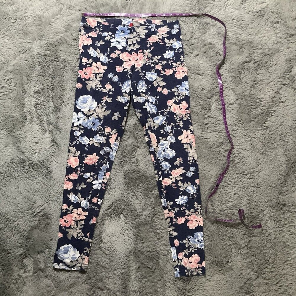 H&M Divided Floral Print Leggings | Navy w/ Pink & Blue Flowers | Women’s Size M